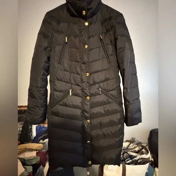 Michael Kors Women's Long Puffer Coat Size small black with gold see pics* - Picture 9 of 16